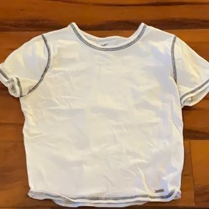 white with blue stitching details baby tee